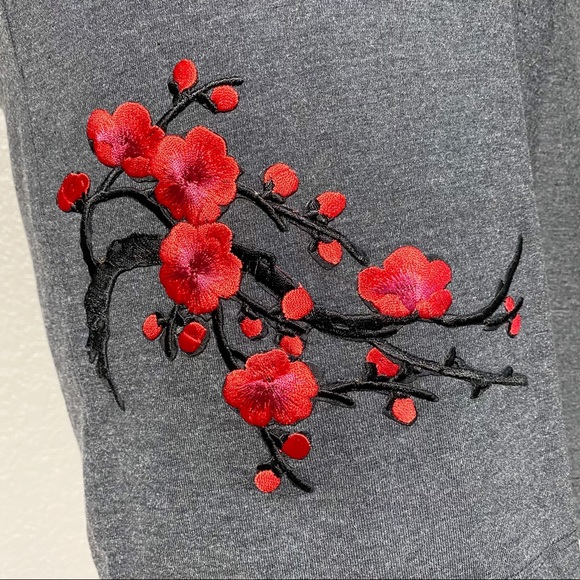 Custom Red Cherry Blossoms Gray Mini Knit Dress Sm - Picture 4 of 8